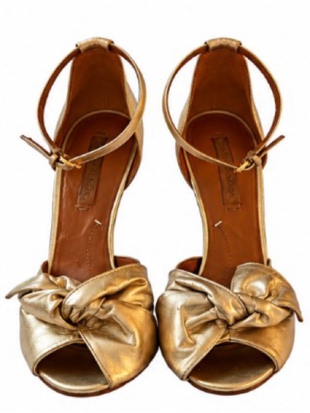 BCBG Max Azria Gold Bow Stiletto Heels, Sz 9 Metallic Peep Toe, Statement/formal